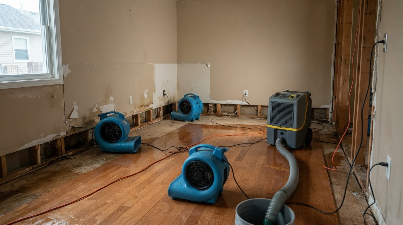 structural drying and dehumidification equipment in Wake Forest property