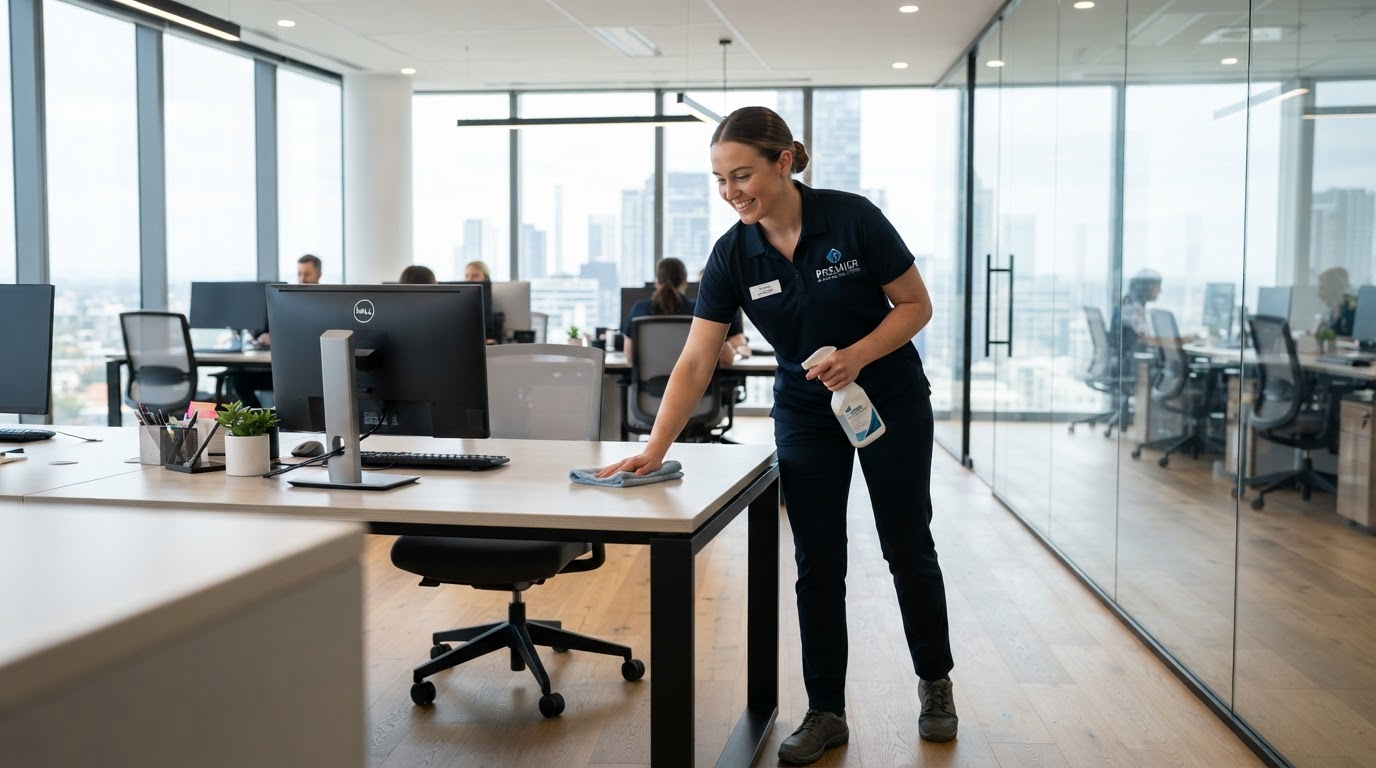 Rodriguez Super Clean professional cleaning a bright modern office workspace