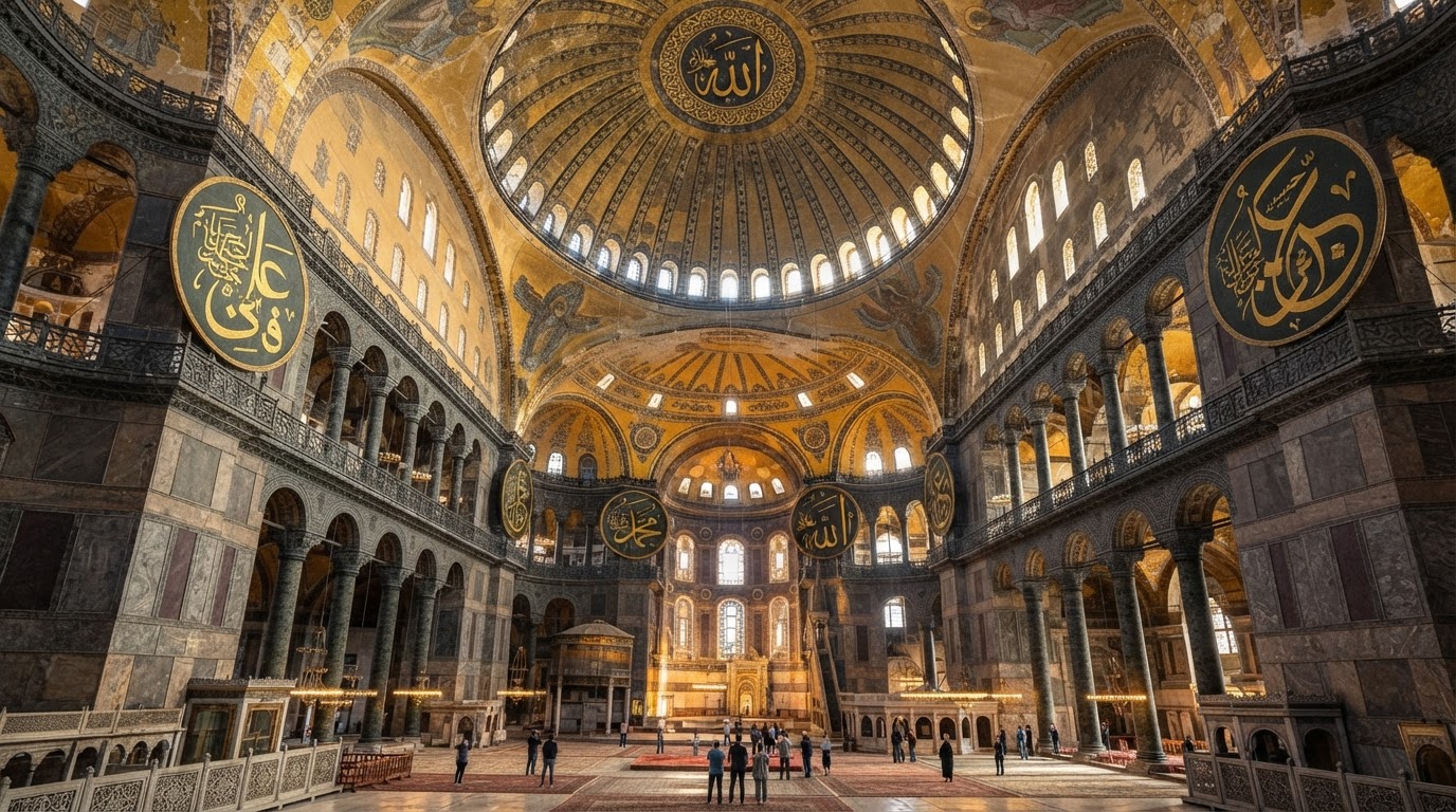 The interior of Hagia Sophia with its vast dome