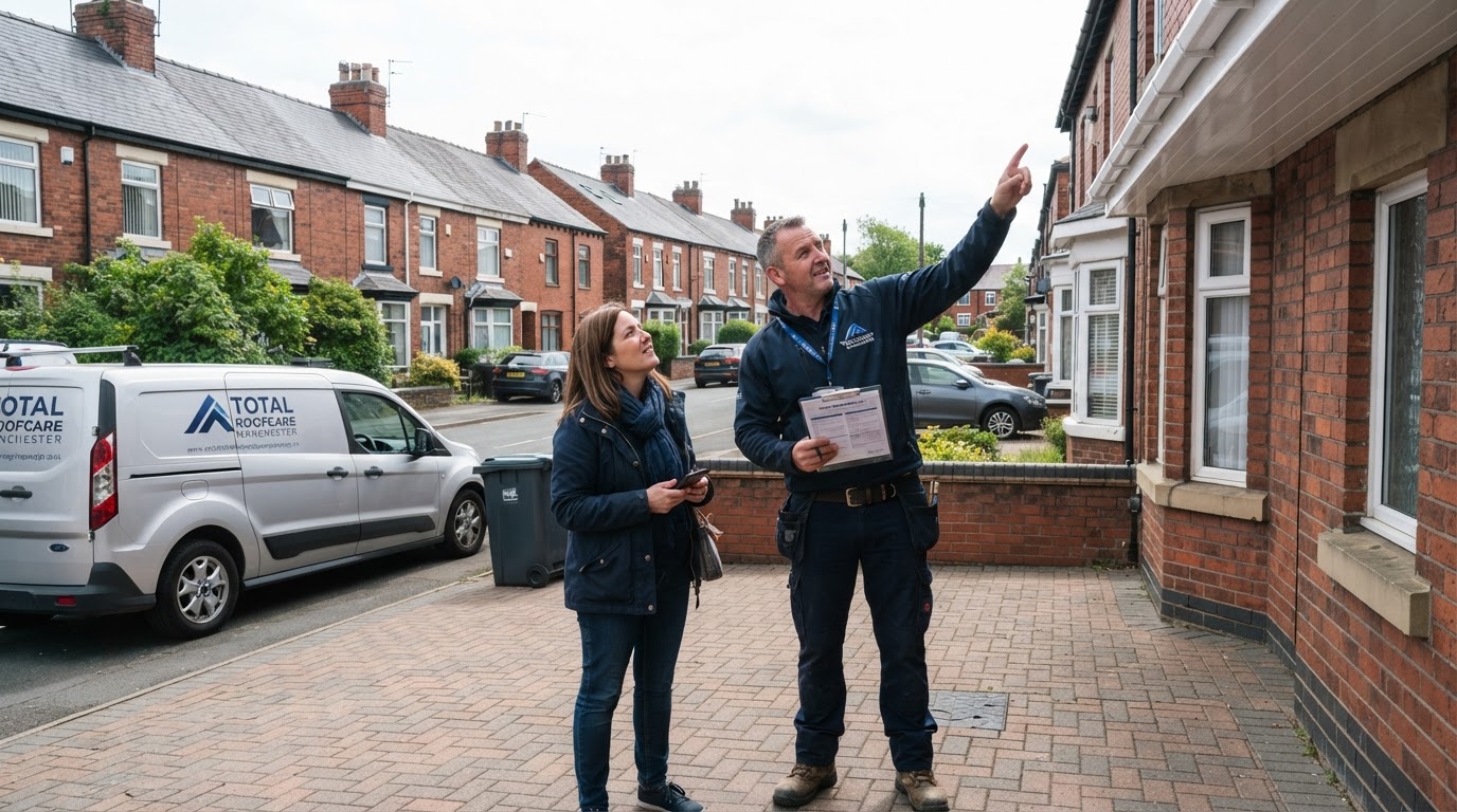 SG Roofing Mcr team consulting on site in Audenshaw