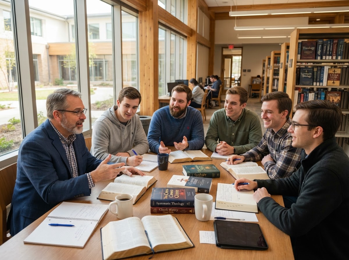 Students and ministry leaders studying together at Primus University of Theology