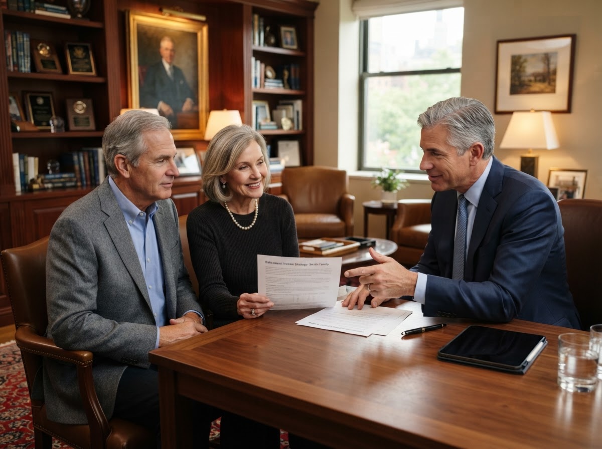 An advisor reviewing retirement healthcare options with a client