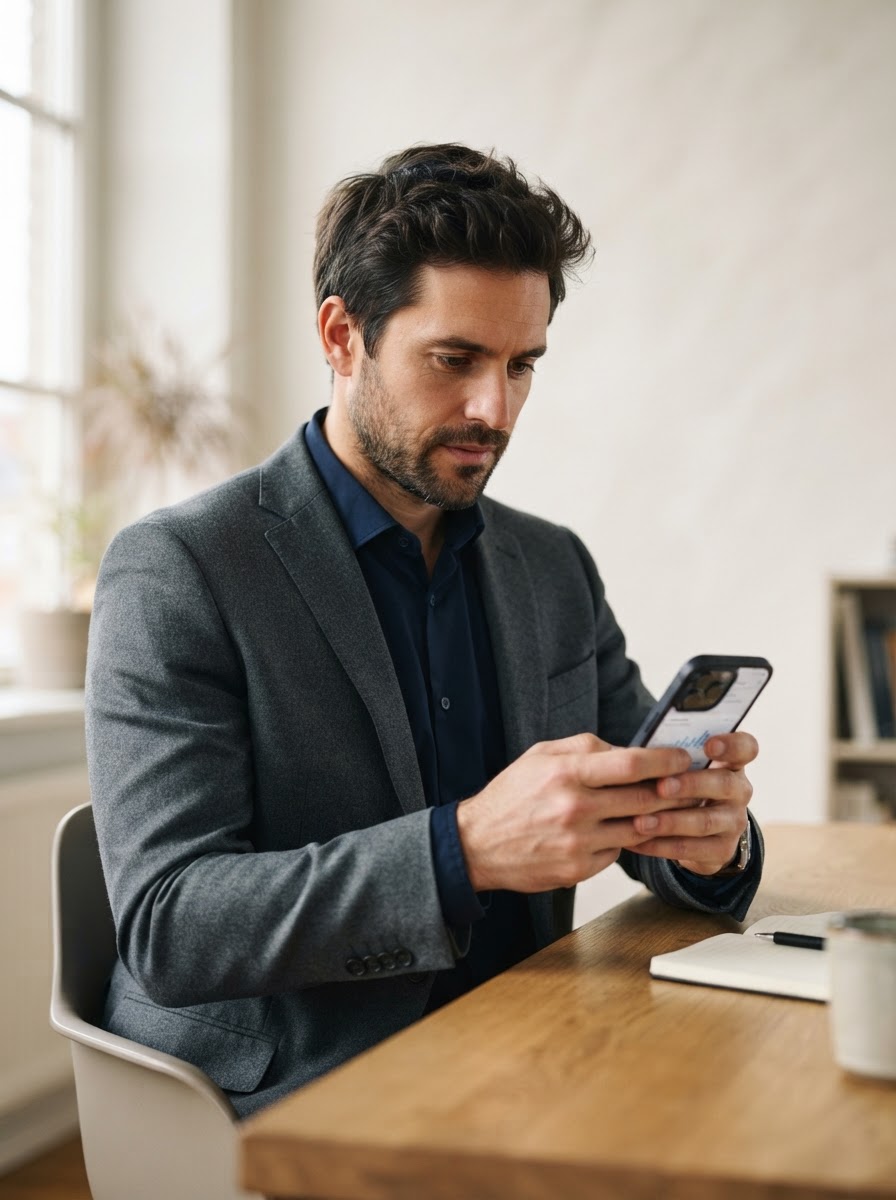 Professional using a phone while Ginnie AI handles customer conversations