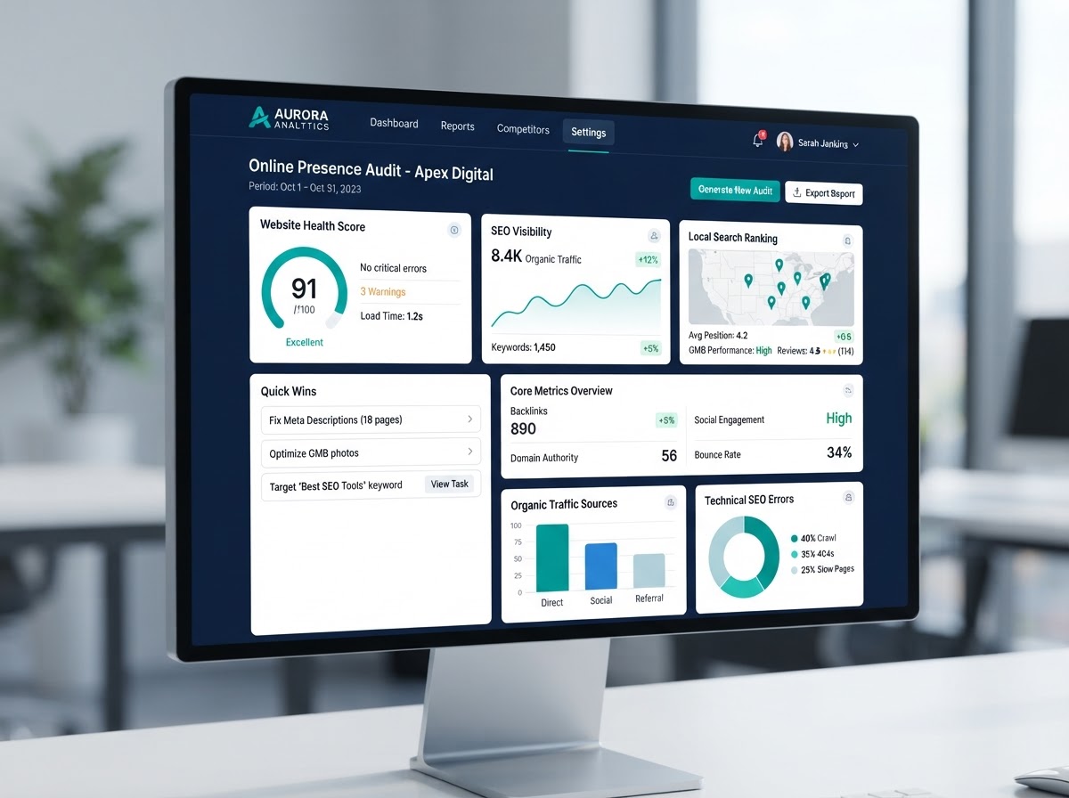 DFA Marketing online presence audit dashboard