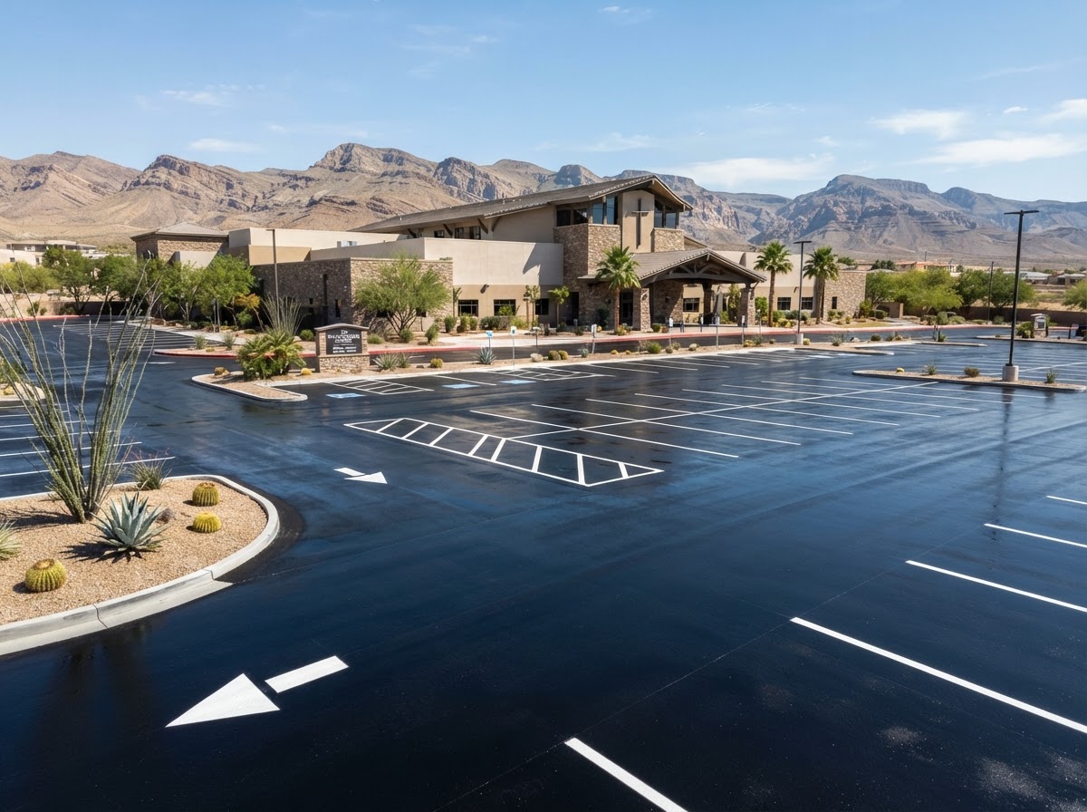 A sealcoated church and office parking lot in Sunrise Manor, NV