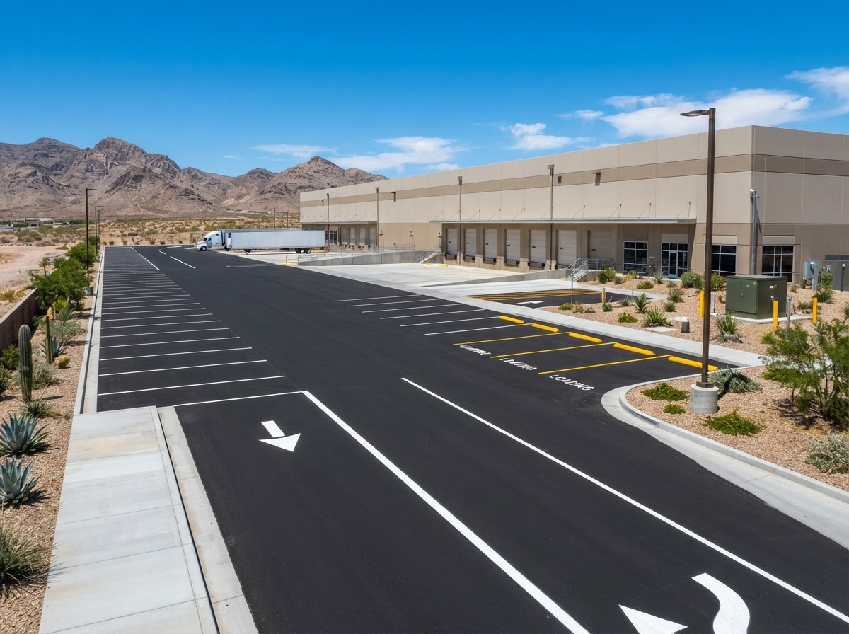 A warehouse and light industrial parking lot with truck access in Sunrise Manor, NV