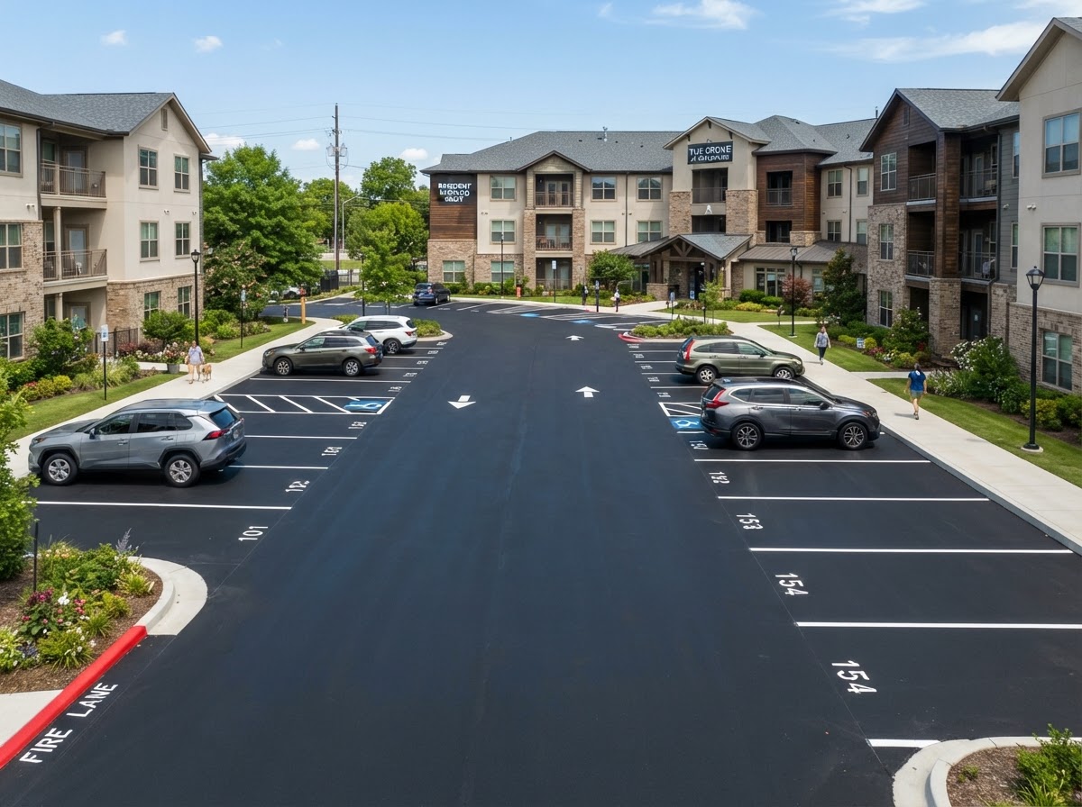 A sealcoated apartment complex parking lot in Sunrise Manor, NV