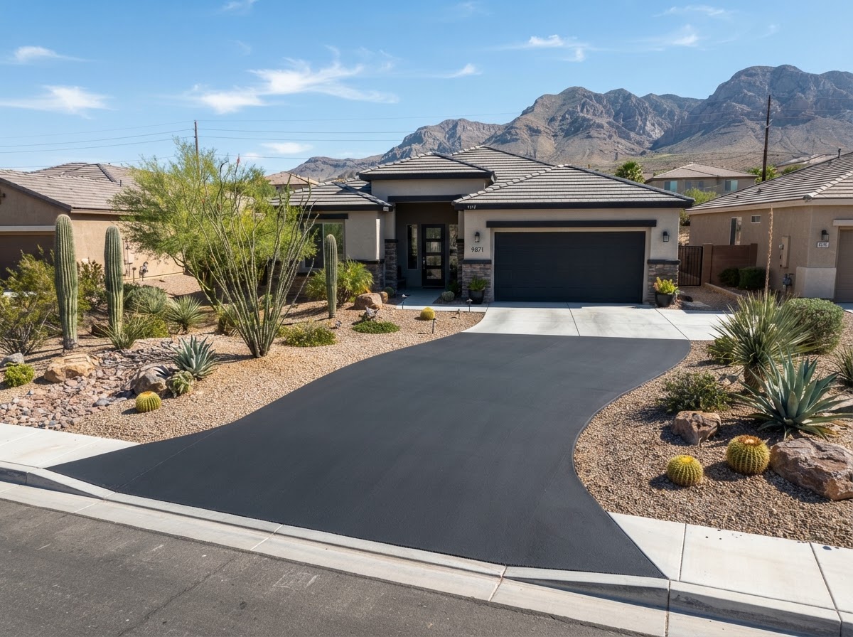 A freshly paved driveway in Sunrise Manor, NV replacing old gravel