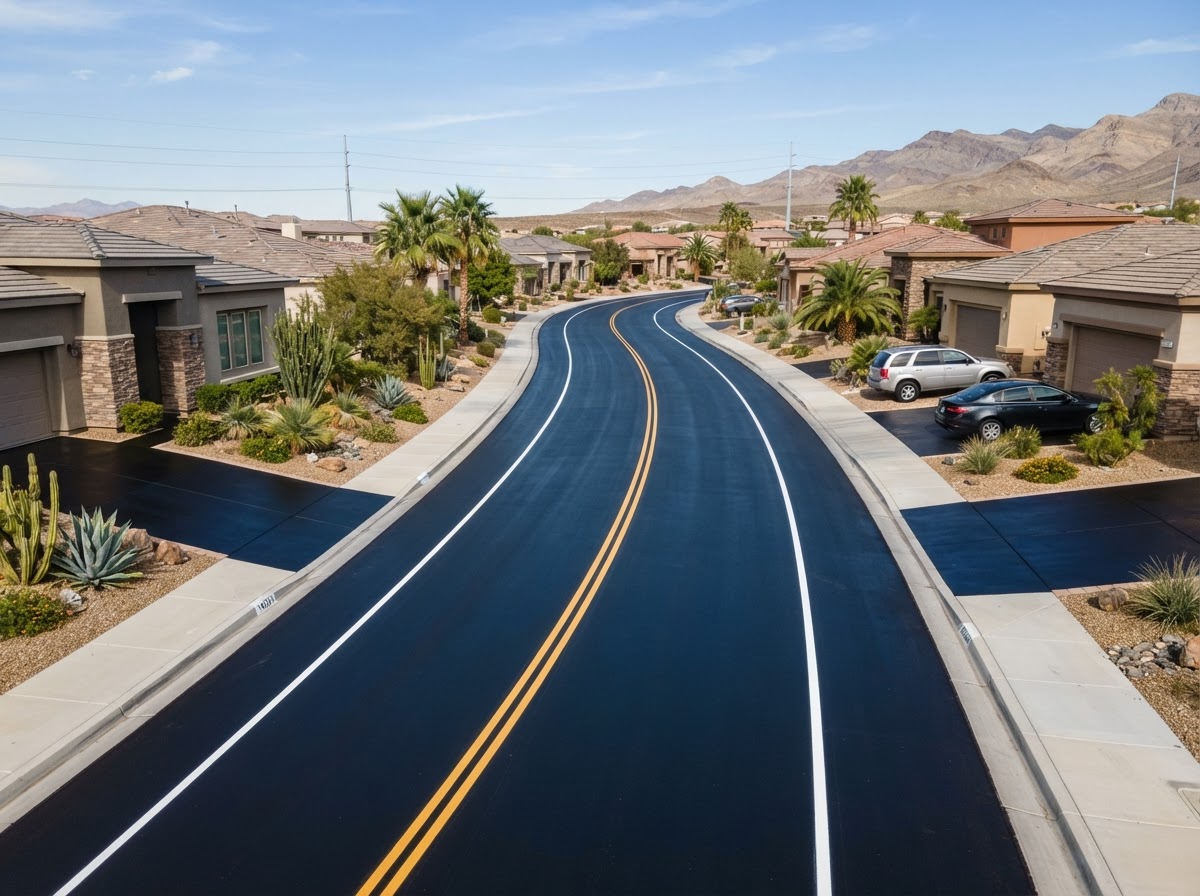 An HOA community street and lot sealcoating in Sunrise Manor, NV