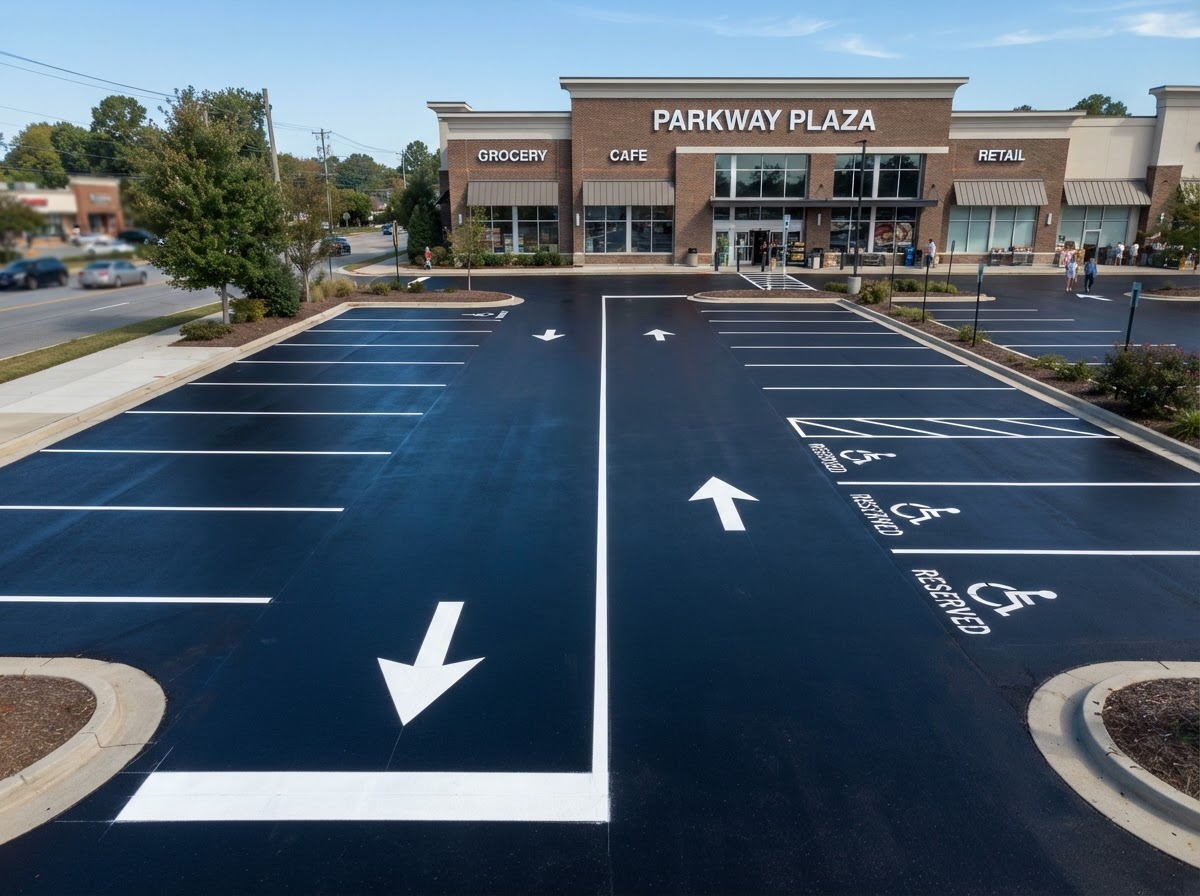 A sealcoated commercial lot with restriping in Sunrise Manor, NV