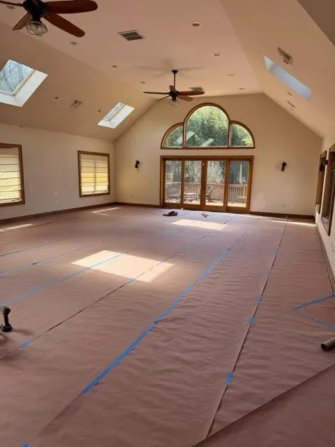 Meticulous Floor Masking & Cathedral Ceiling Prep