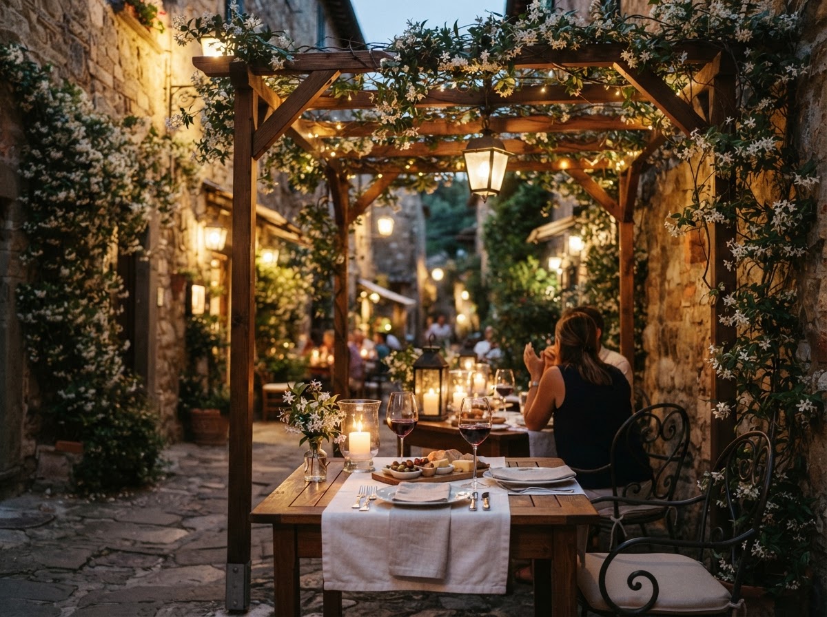 Tavolini nel vicolo sotto il gazebo