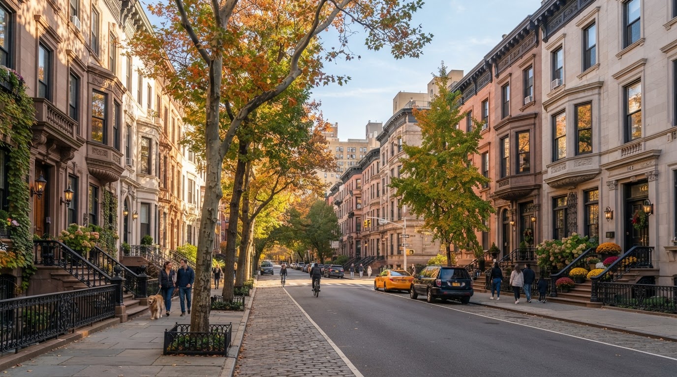 Classic Manhattan brownstone neighborhood