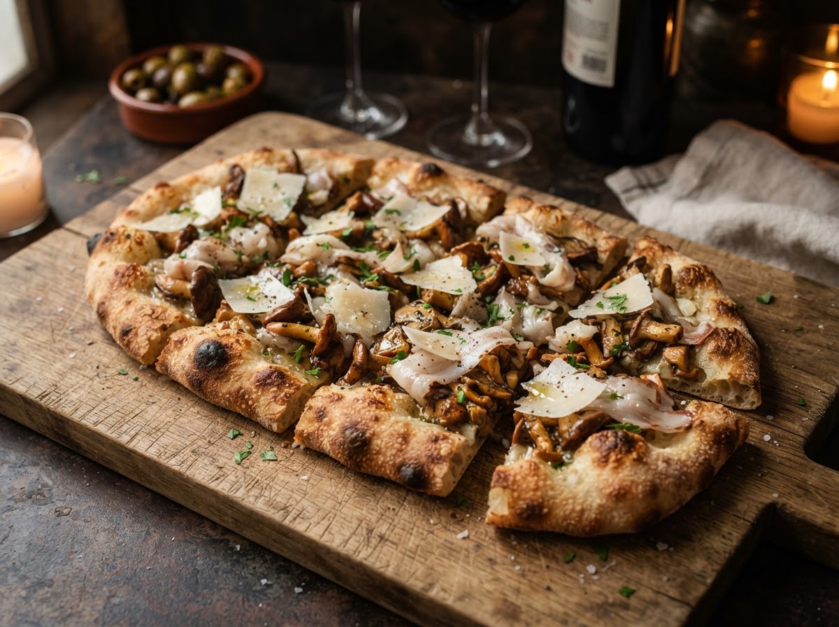 Pinsa Porcini, lardo e parmigiano