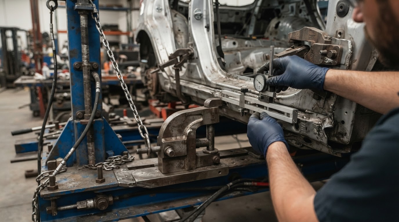 Frame straightening repair at Elite Auto Collision Center, El Paso, TX