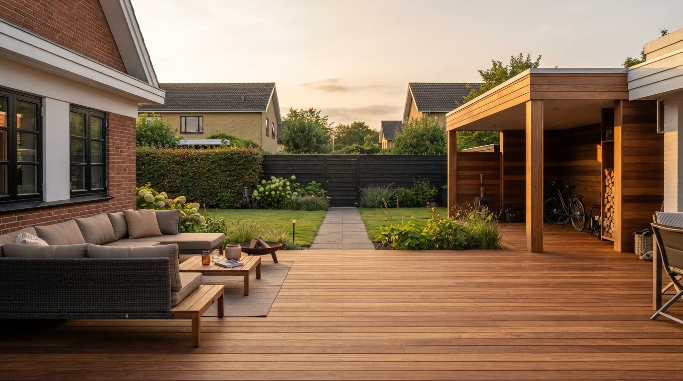 Cedertræs-terrasse med carport efter — Dalum, 2024