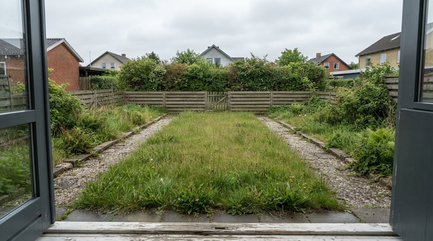 Cedertræs-terrasse med carport før — Dalum, 2024
