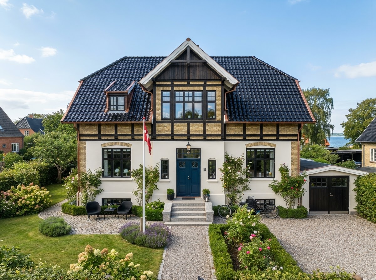 Renoveret dansk villa med nyt træværk og vinduer