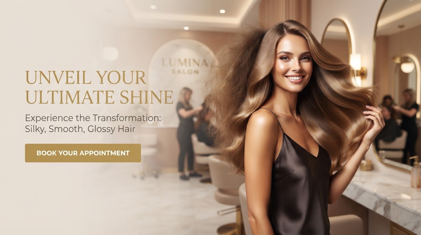 Confident woman with sleek, glossy hair in an elegant Belle Maison salon