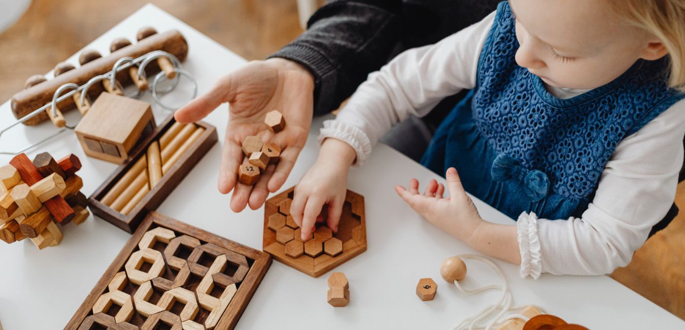 Montessori learning with child
