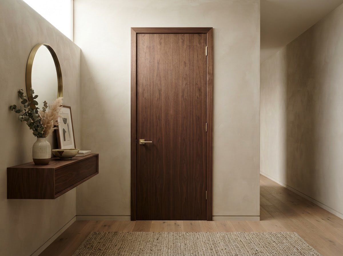 High-end residential interior with a beautiful painted craftsman door