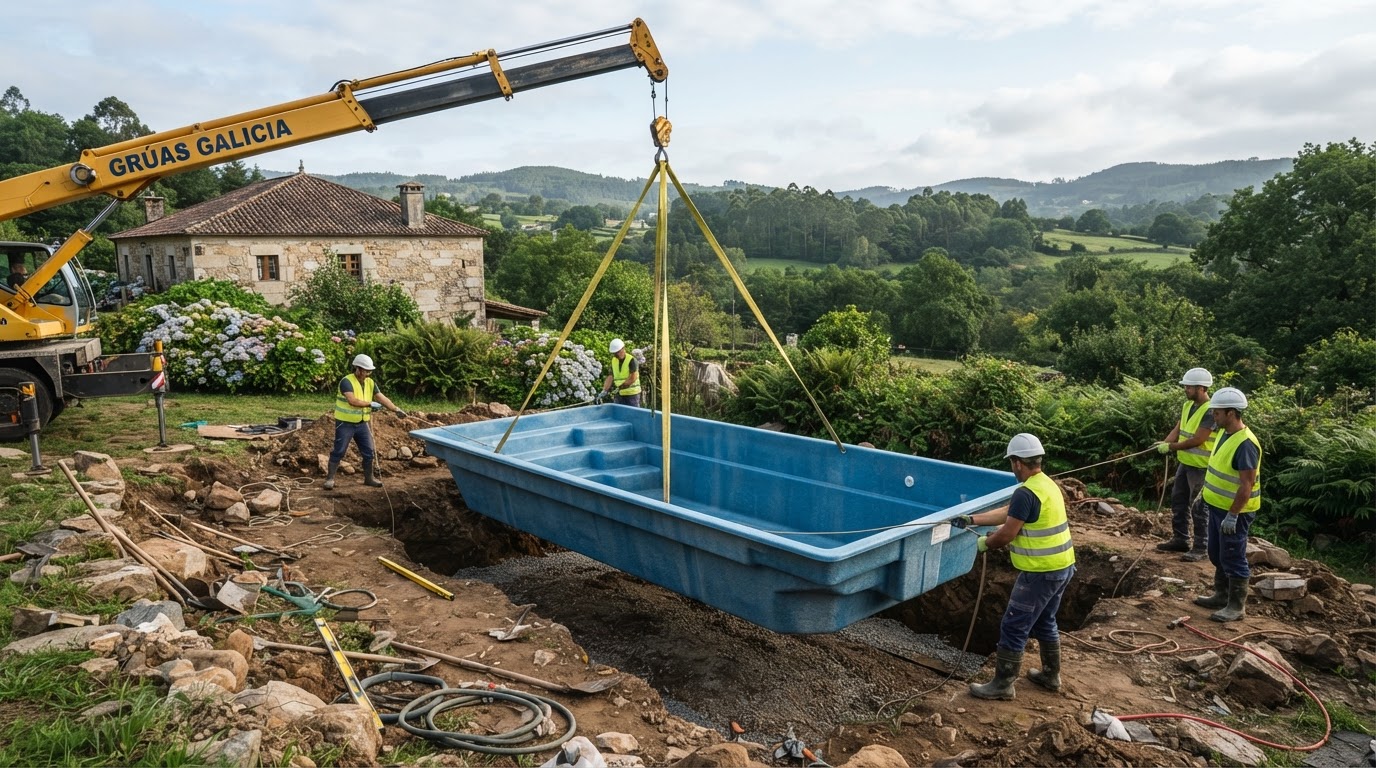 Instalación de una piscina de fibra en Galicia