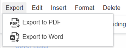 Export dropdown menu with Export to PDF and Export to Word options