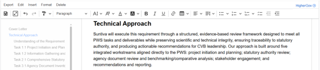 On-page proposal editor with outline and rich formatting toolbar