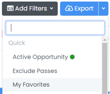 Filter dropdown with My Favorites highlighted