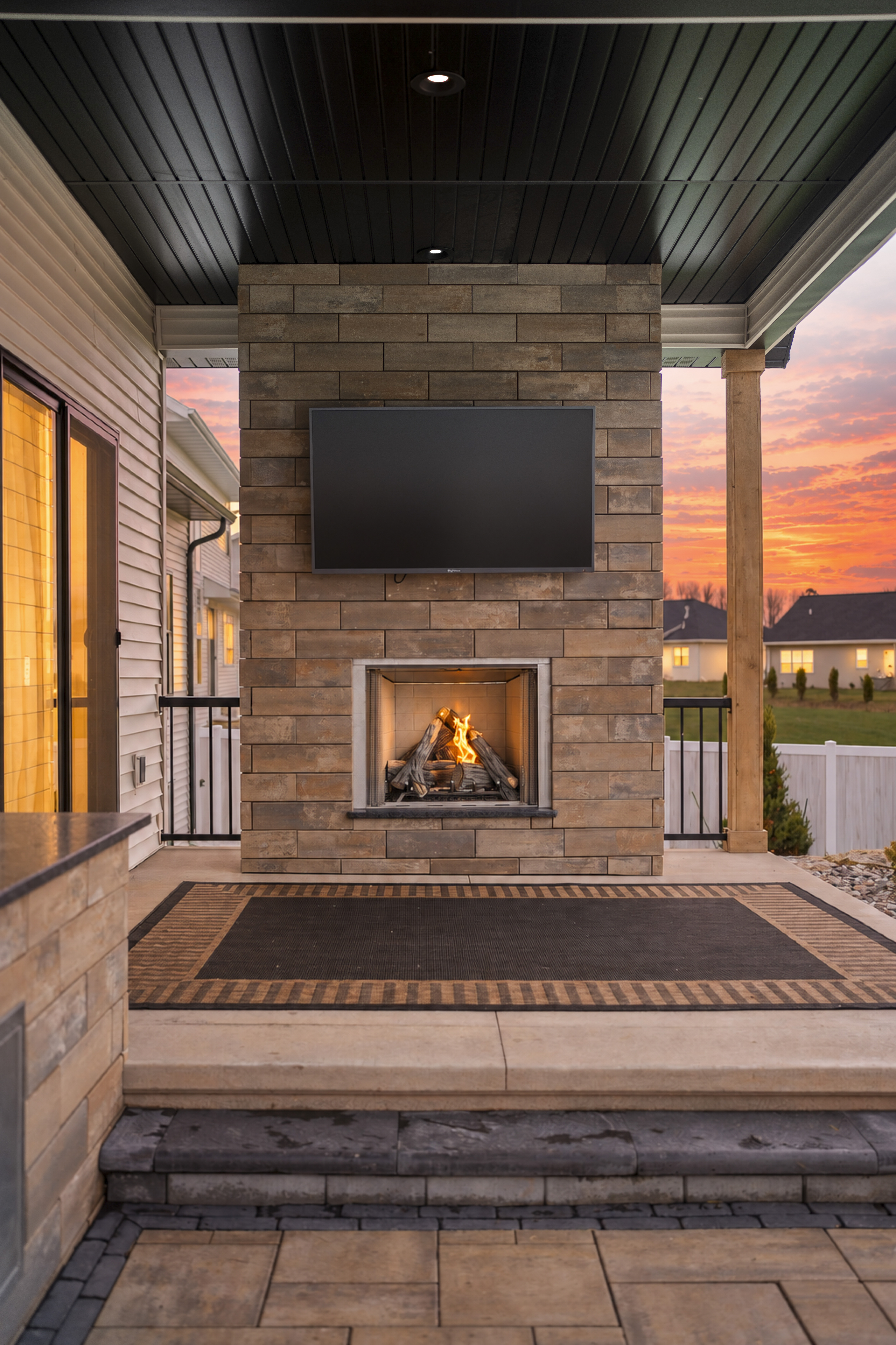 Custom Outdoor Fireplace & Hearth Entertainment Space — Landscape Design project in Neenah, WI