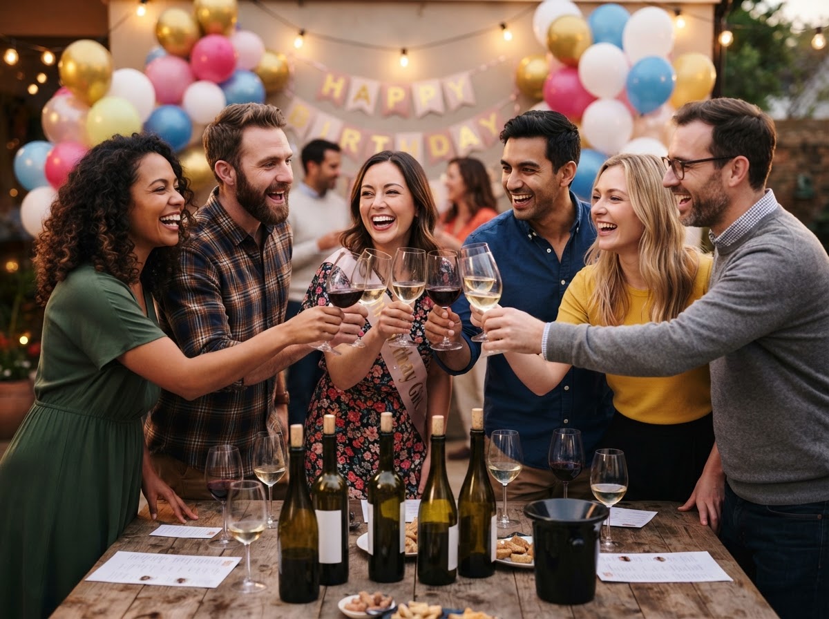 A wine tasting party with friends raising glasses in a Jacksonville celebration