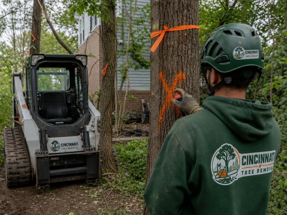 Illustrative view of tree marking and boundary preparation for selective clearing