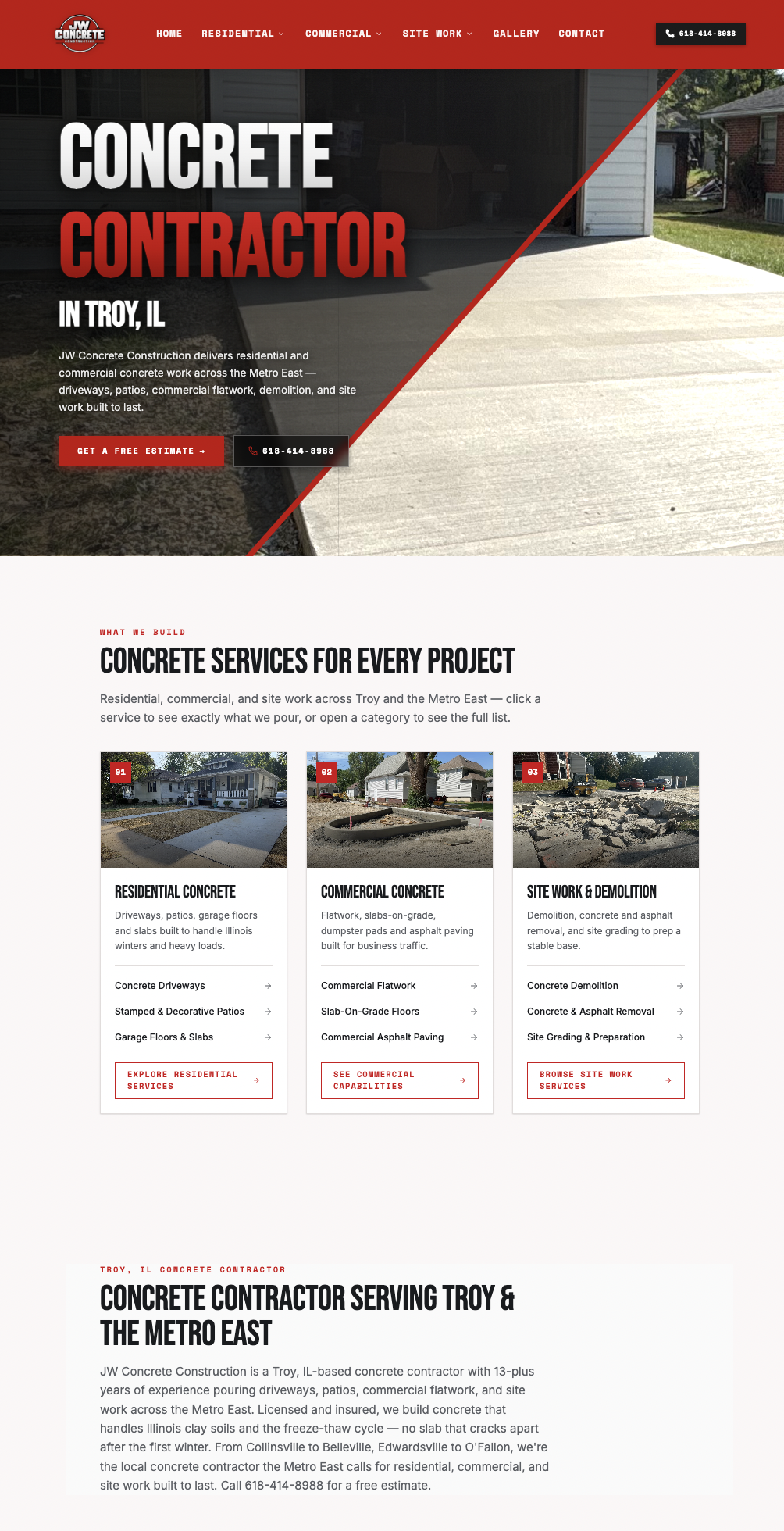 JW Concrete Construction Website Mockup