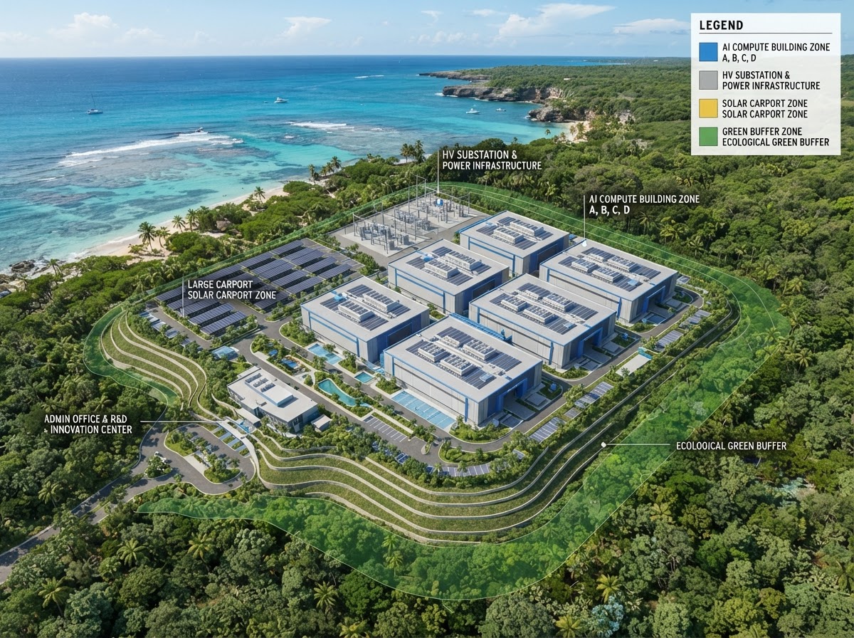 Masterplan del campus con zonificación y áreas de expansión