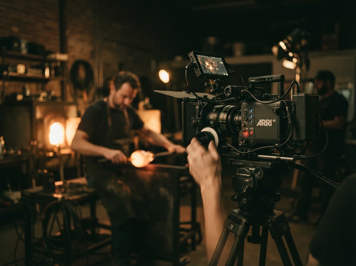 Professional cinema camera capturing Detroit creative work — ROOST Resident creator in action