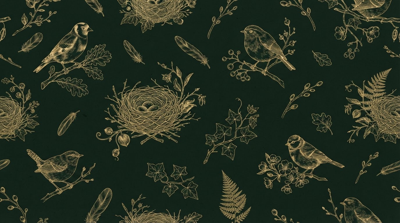 ROOST hand-drawn botanical branch and songbird sketches — Detroit creative membership branding