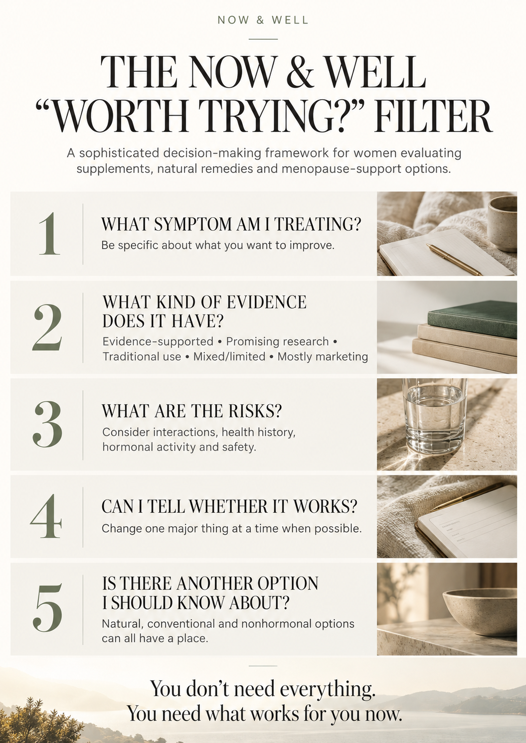 The Now & Well Worth Trying Filter for evaluating menopause remedies and supplements
