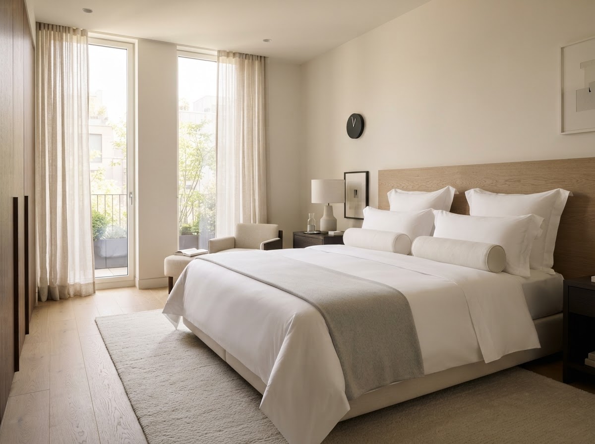 Freshly made luxury bed with crisp linens