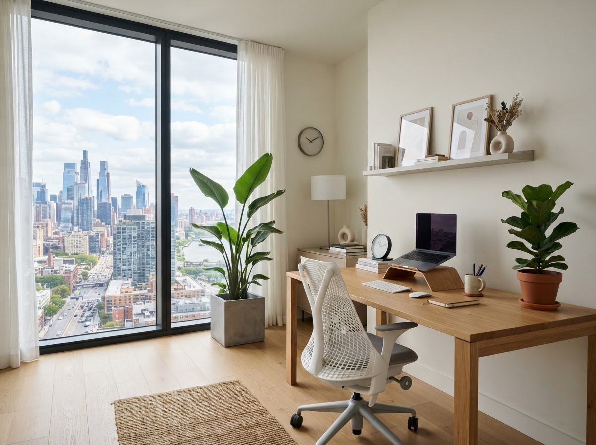 Clean, organized modern home office