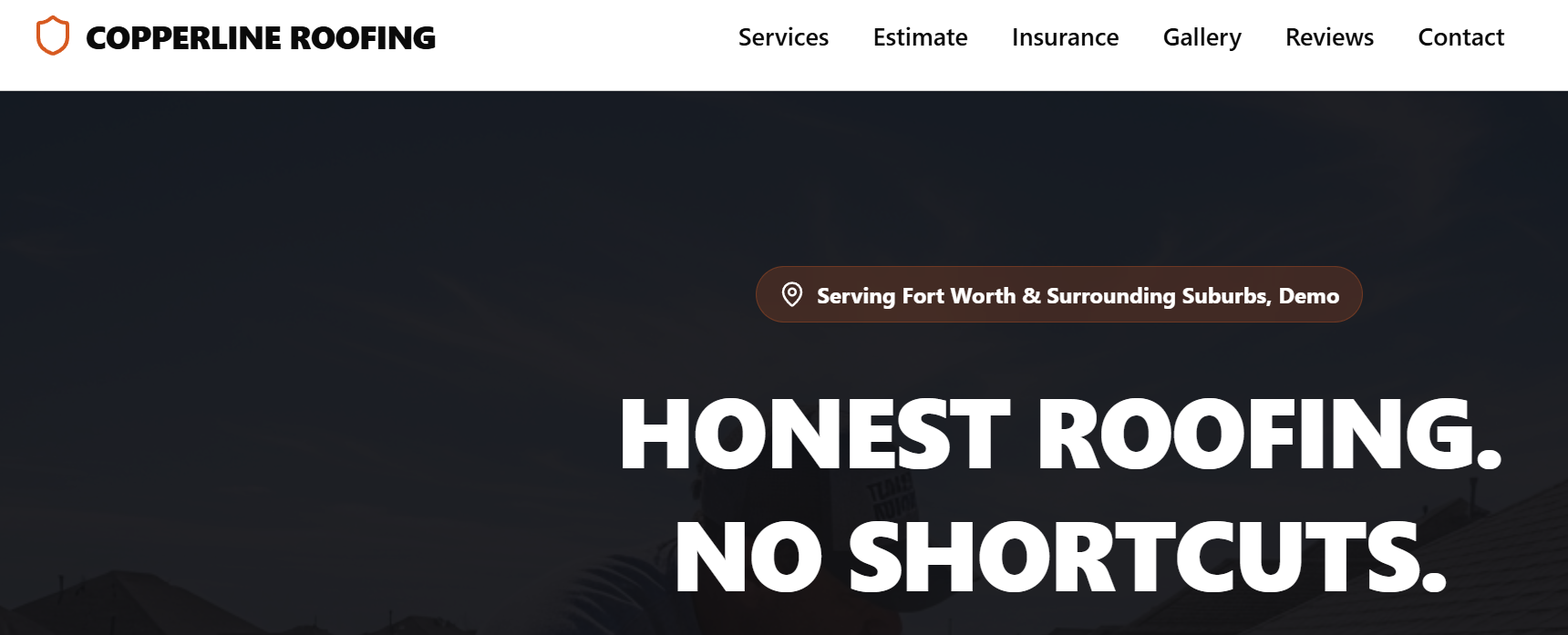 Copperline Roofing concept website header and hero preview