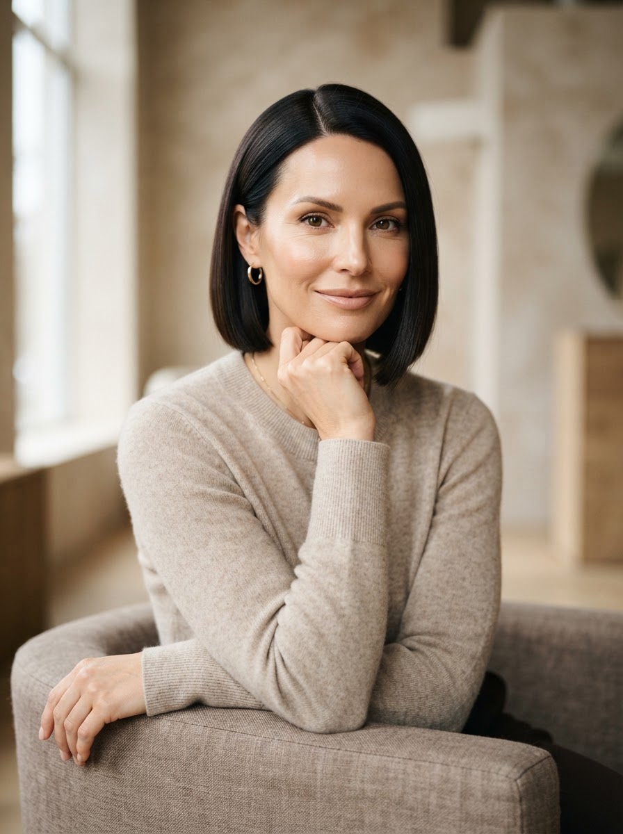 Woman with a sleek modern bob haircut