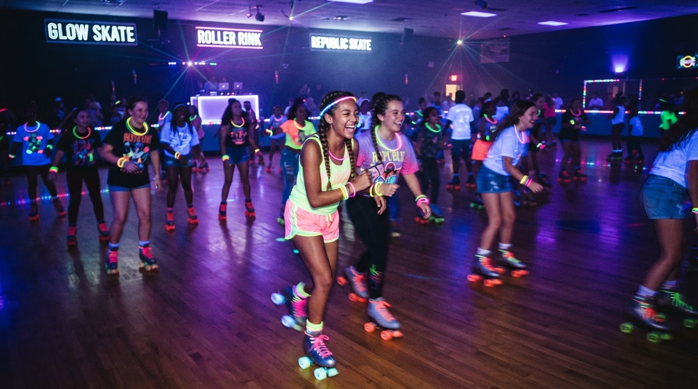 Kids skating at a glow party