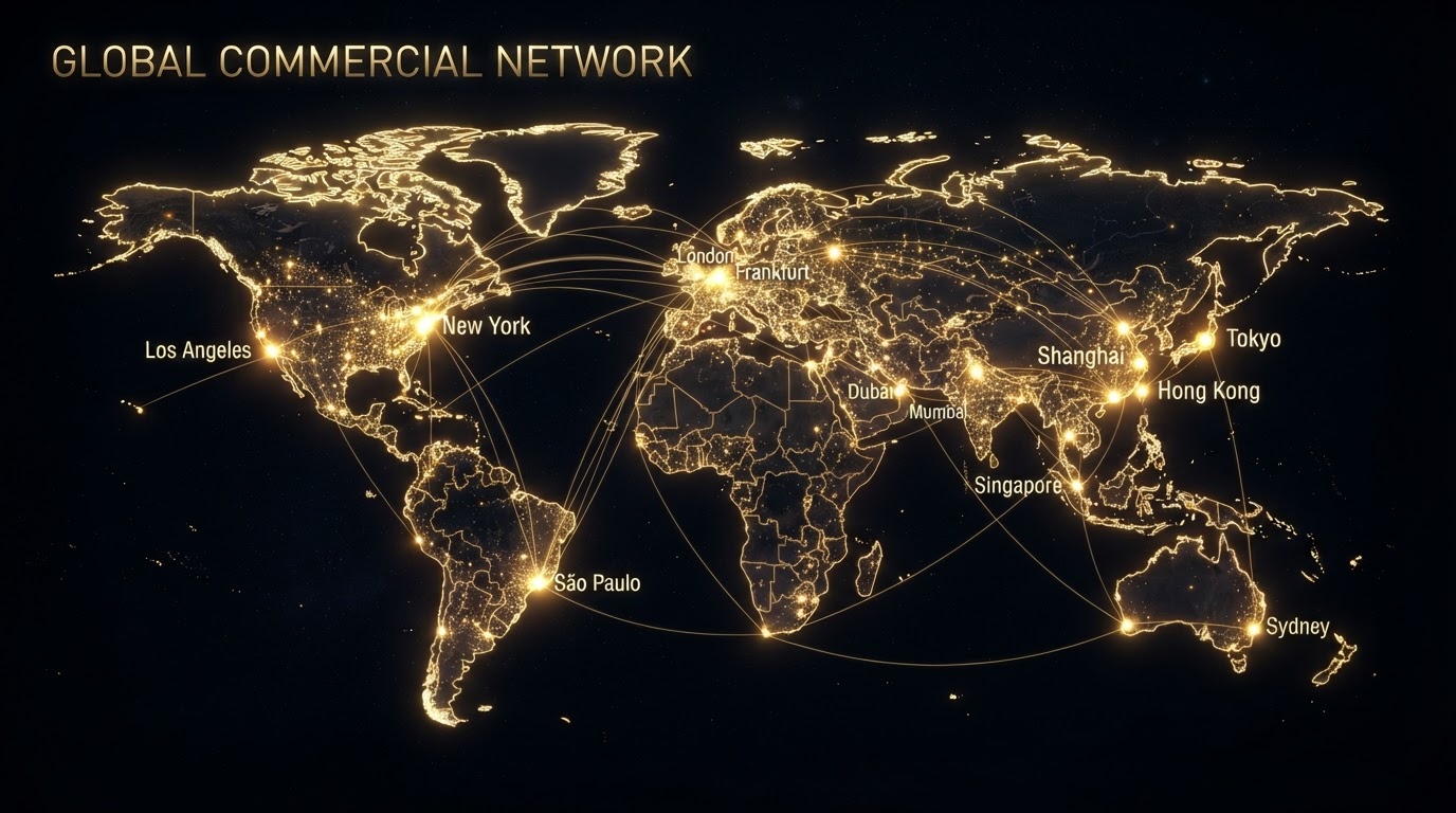 Global Commercial Network world map with enterprise locations