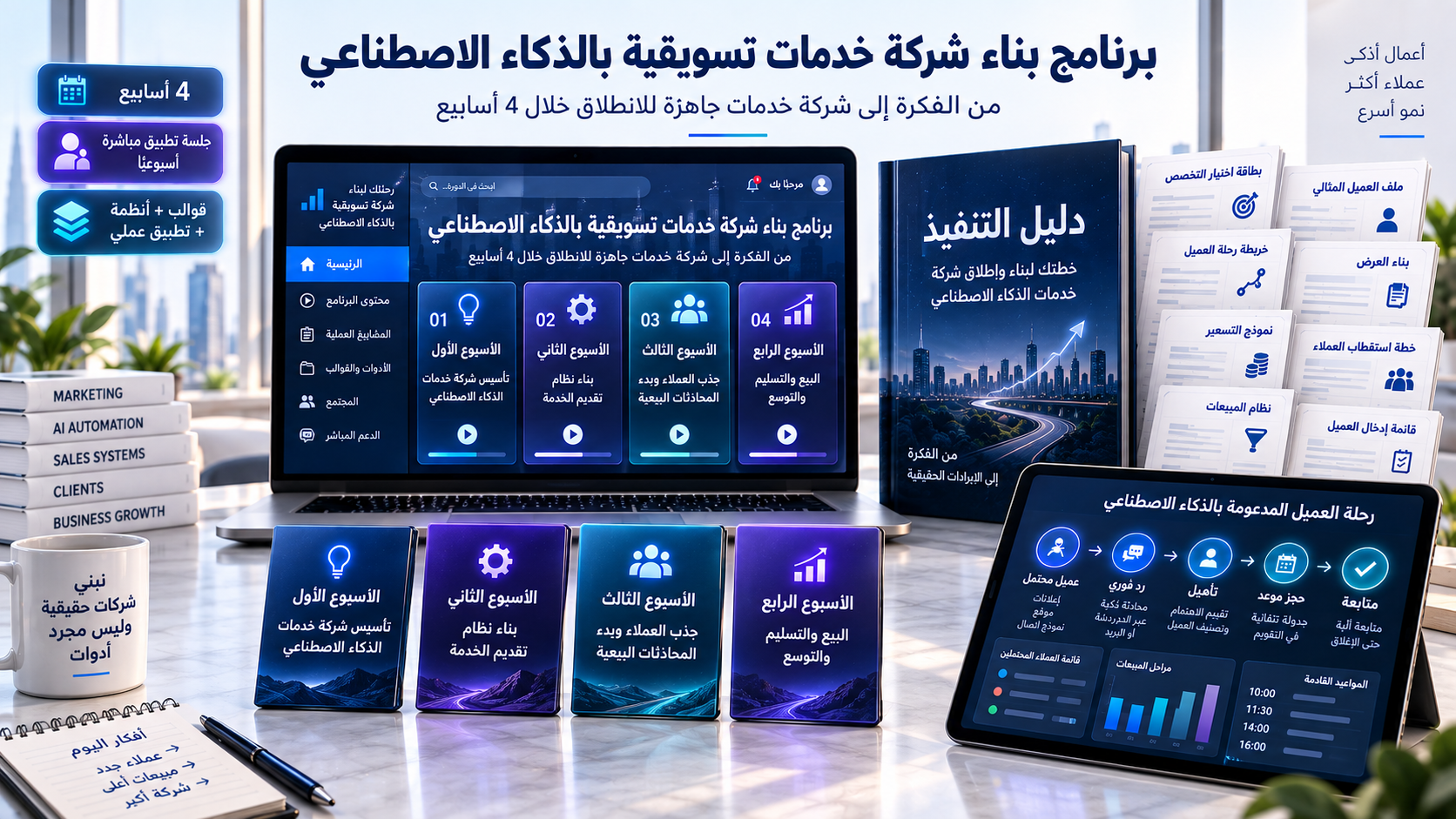 محتويات برنامج بناء شركة خدمات الذكاء الاصطناعي - ملفات عمل وقوالب ومكتبة Prompts