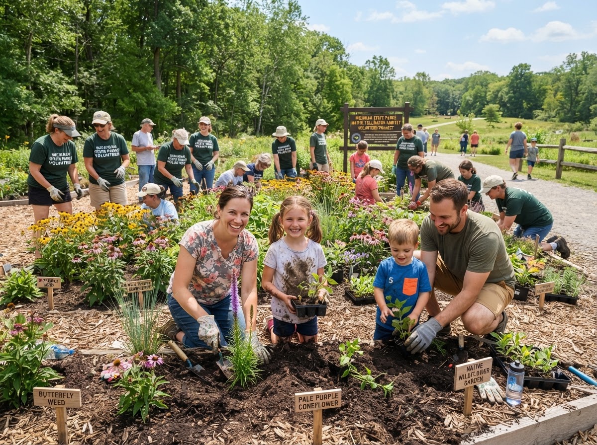 Volunteers planting native garden