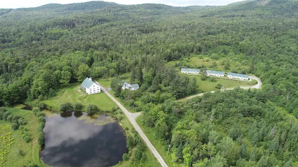 Aerial view of Faith Haven Ranch 300-acre property in Sheffield, Vermont