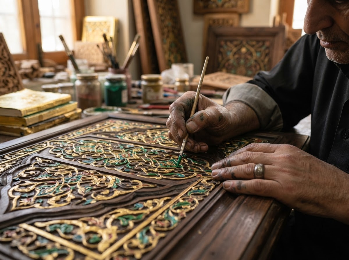 حرفي يرسم زخرفة عجمية