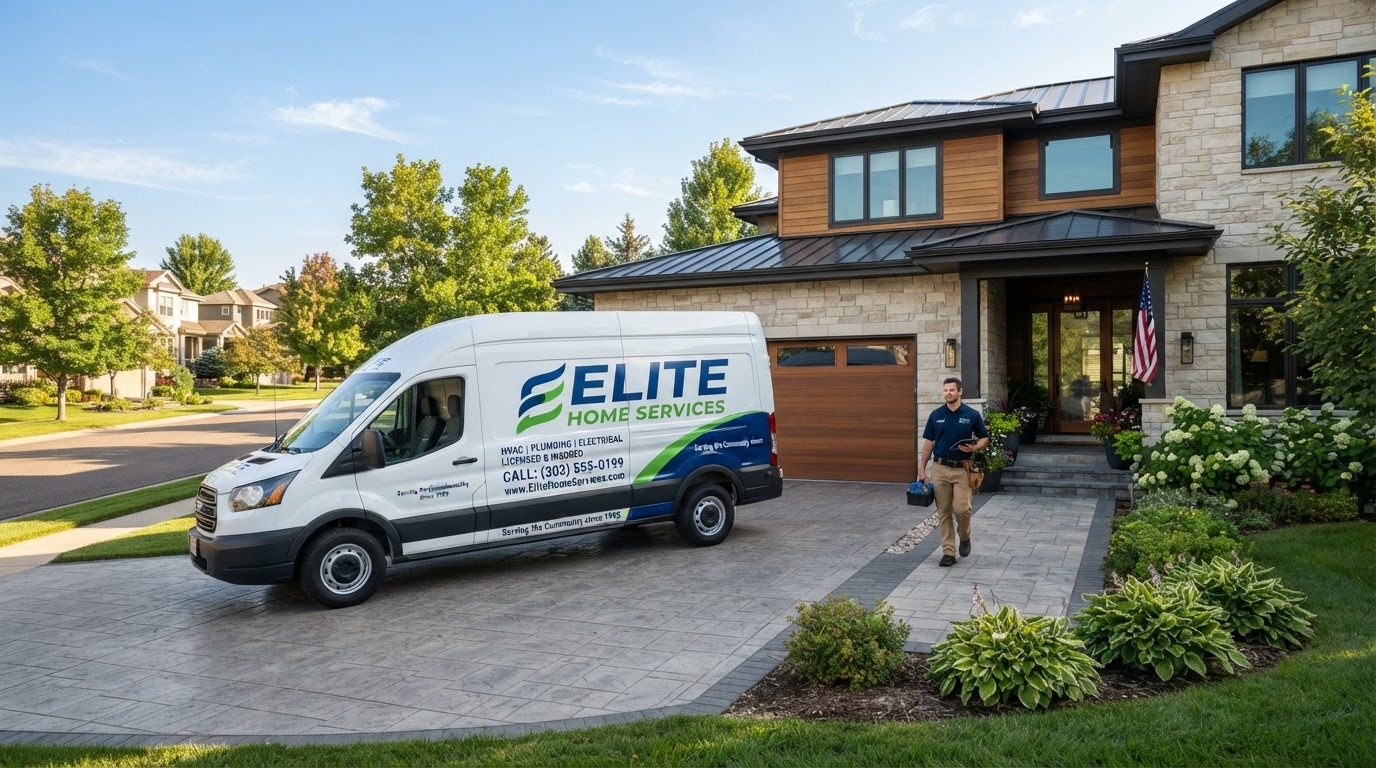 Professional home service service vehicle parked at residential property
