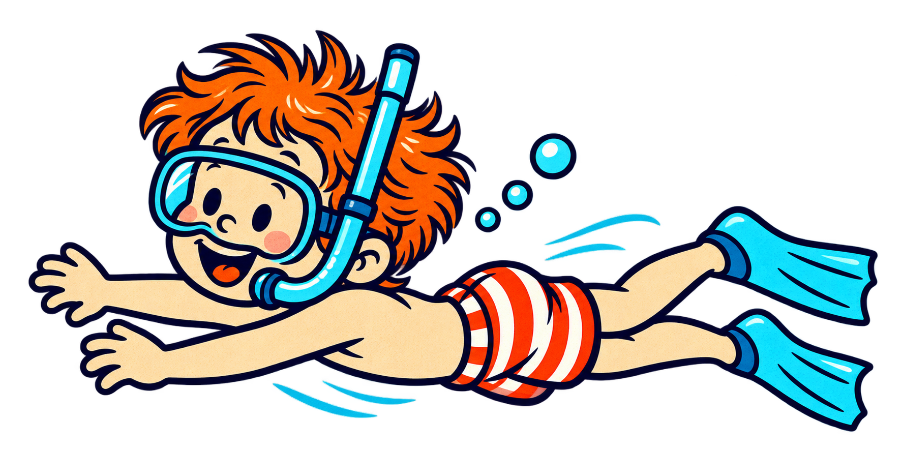 Cartoon kid swimming underwater with snorkel