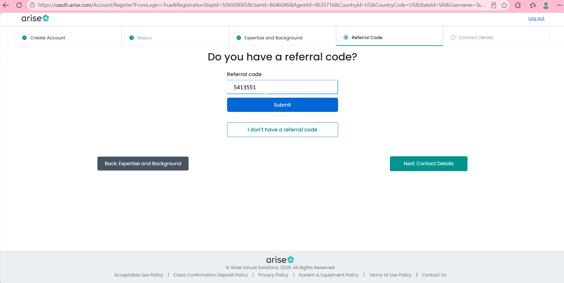 Step 6: Enter Referral Code